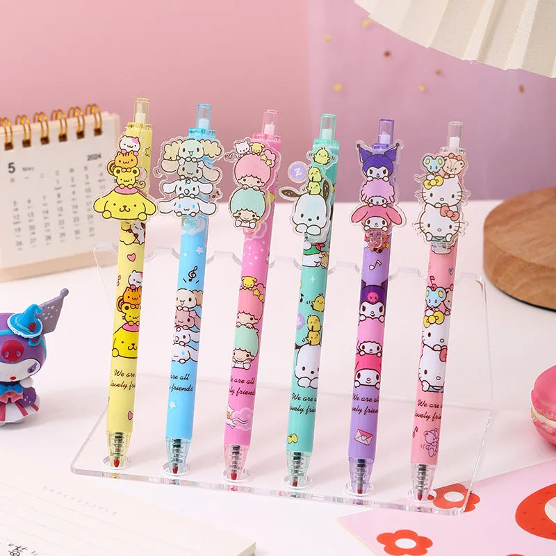 6/48Pcs Kawaii Sanrio Hello Kitty Gel Pens – 0.5mm Black Ink Press Pens – Cute Neutral Writing Pens for School, Office & Promotional Gift Set