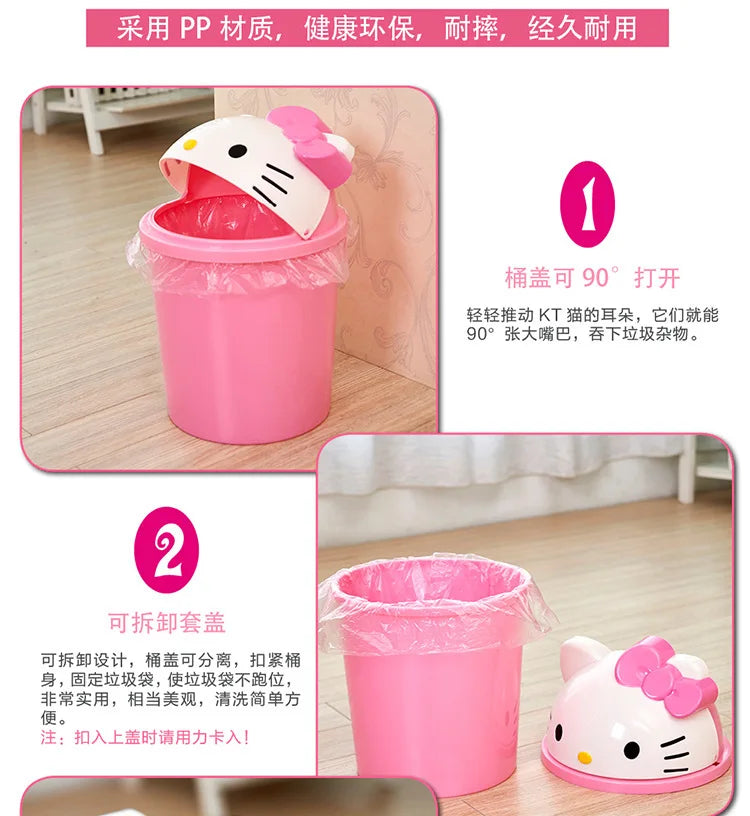 Sanrio Trash Can Kawaii Hello Kitty Cartoon Household Flip Trash Can Living Room Bedroom Bathroom Desktop Storage Bucket