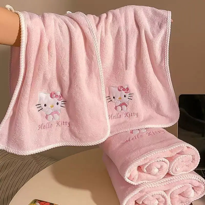 Bath Towel Sanrio Hello Kitty My Melody Ultra Soft Coral Fleece Absorbent Quick Dry 2 Piece Set For Home Use Cute Kawaii