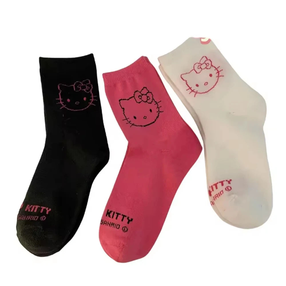 3 Pairs Hello Kitty Girls Socks – Kawaii Cat Socks for Everyday Wear, Yoga & Cycling
