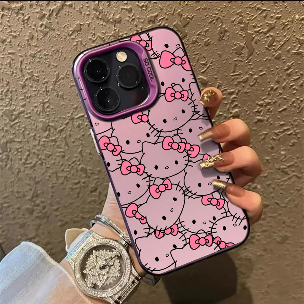 Phone Case for iPhone 17 16 Pro 15 14 ProMax Sanrio Cartoon Hello Kitty Matte XR X XS 7 8 13 14 Pro Max 15 Plus IMD Laser Cover
