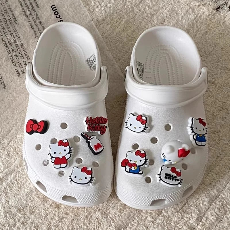 10-Piece Hello Kitty Bow Sandal Charms Set – Cute PVC Shoe Accessories for Clogs & Garden Shoes