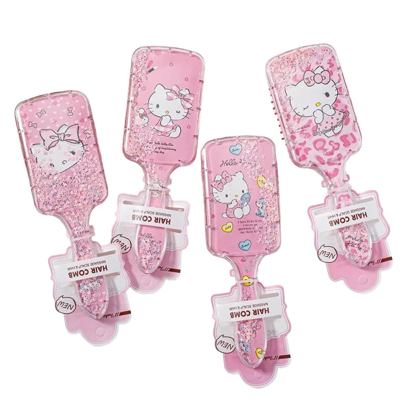 HelloKitty Combs Glitter Sequins Hair Brush Cartoon Floating Quicksand Detangling Air Cushion Combs Hair Care Tool Girl Gifts