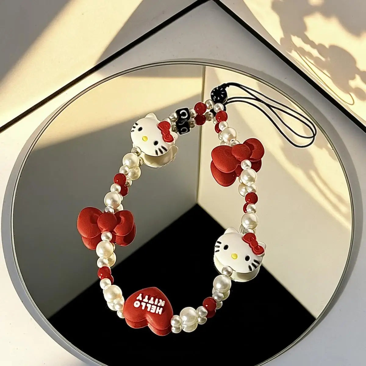 Cute Hello Kitty Beaded Phone Lanyard – Girly Phone Charm Strap & Anti-Lost Mobile Phone Chain