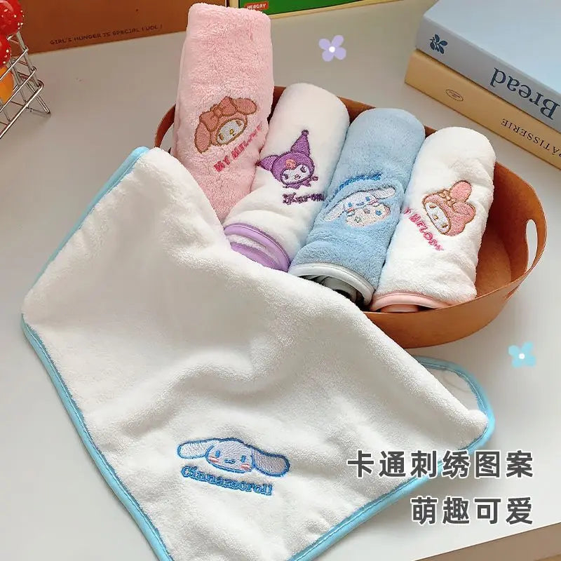 5PCS Sanrios Towel Kuromi Cinnamoroll My Melody Absorbent Face Wash Bath Dry Hair Towel Soft Coral Velvet Embroidery Towel Gifts