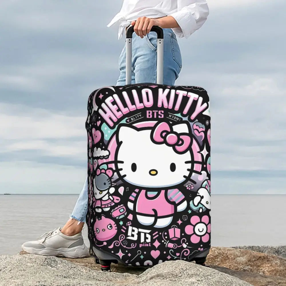 Custom Girls Kitten Classical Printing Luggage Cover Elastic Cute KT Cat Travel Suitcase Protective Covers Fits 18-32 Inch