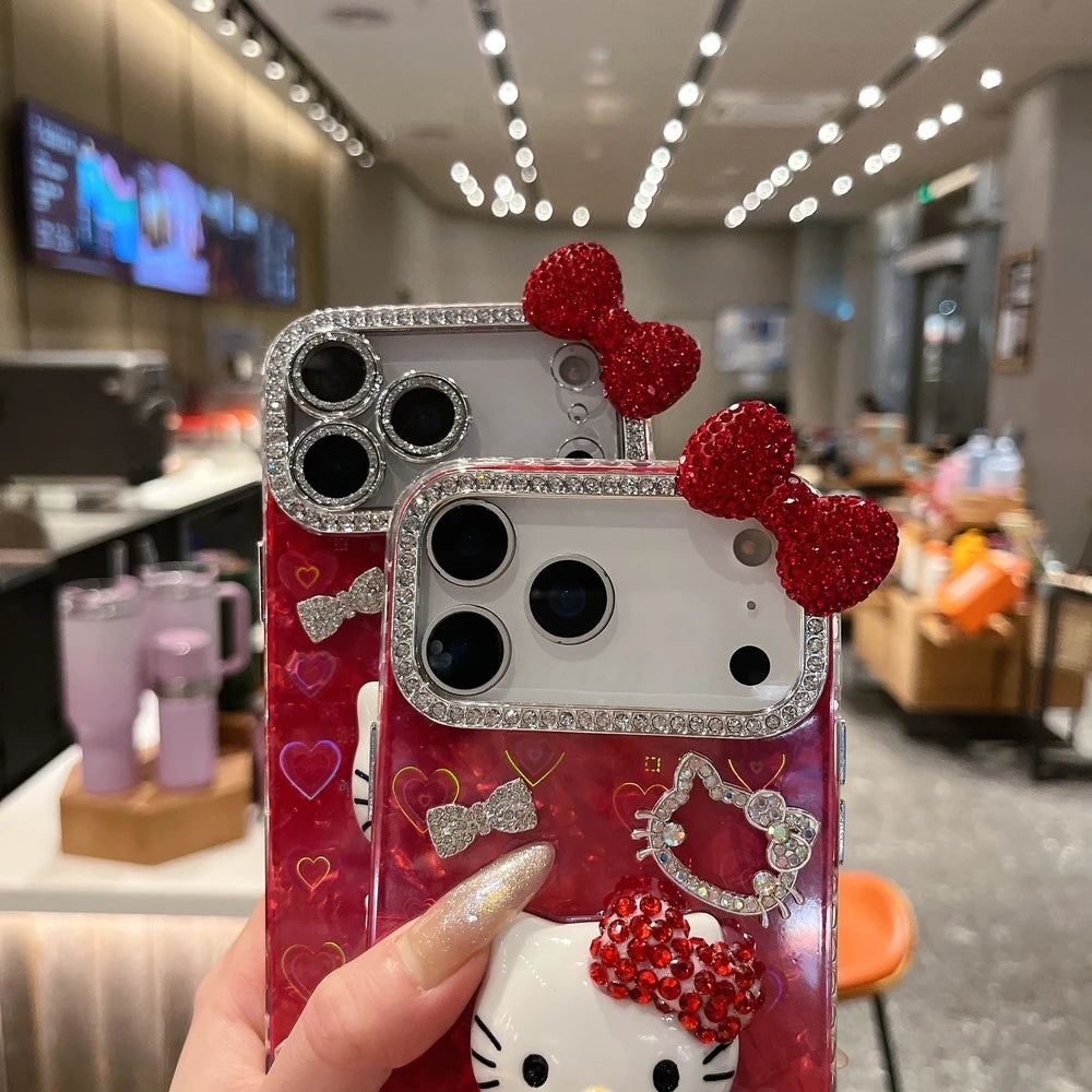 3D Hello Kitty Bling Glitter Phone Case – Cute Sparkly Hard Cover for iPhone 12, 13, 14, 15, 16 & 17 Pro Max