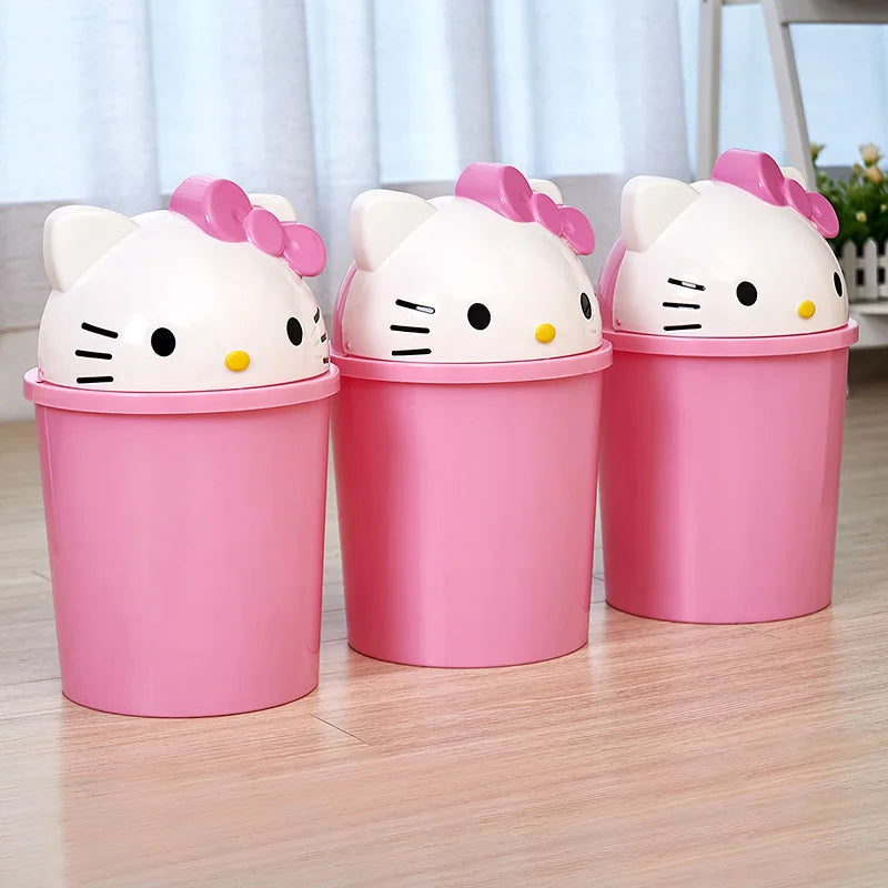Sanrio Trash Can Kawaii Hello Kitty Cartoon Household Flip Trash Can Living Room Bedroom Bathroom Desktop Storage Bucket