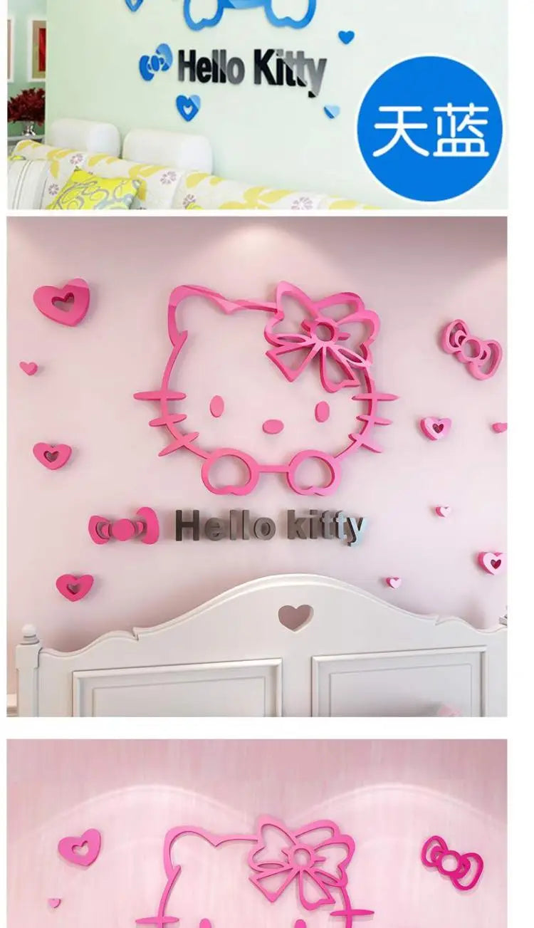 Kawaii Hello Kitty Anime 3D Stereo Diy Wall Sticker Sanrio Children's Room Bedroom Cute Decorate Background Wall Stickers Gift