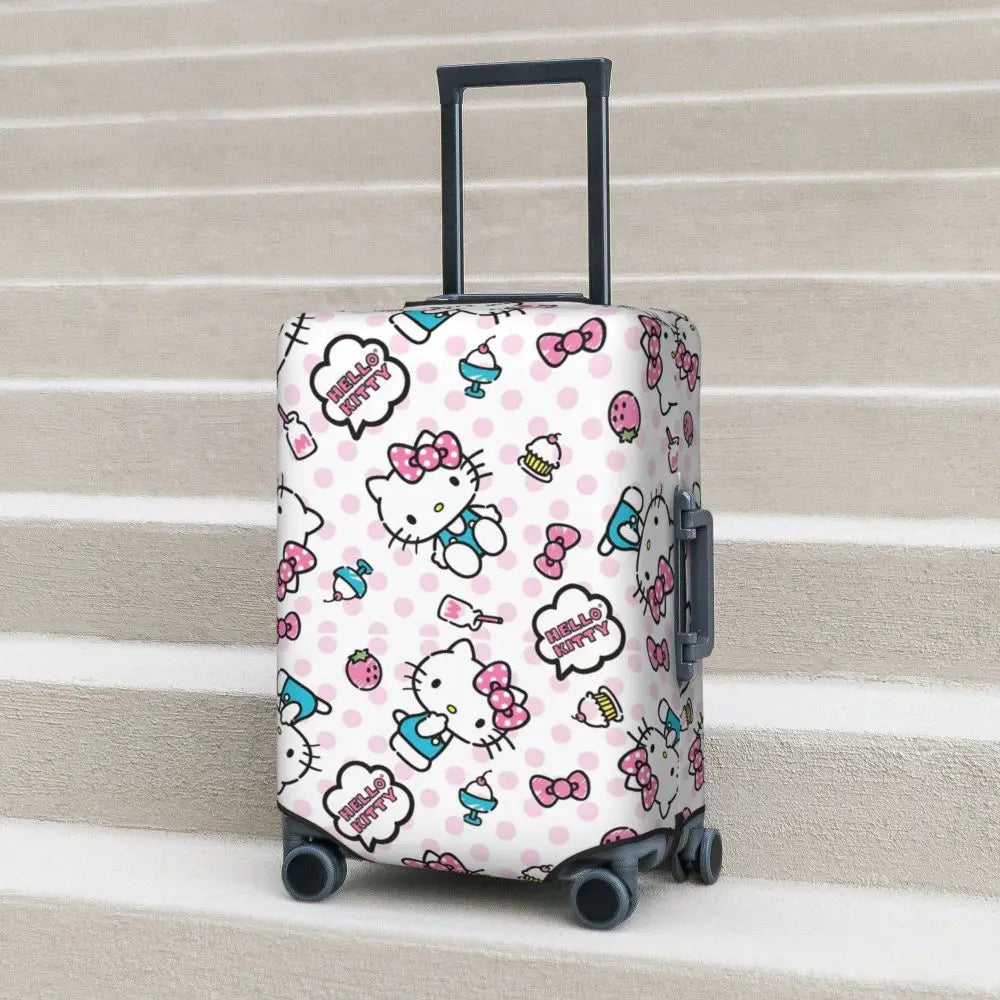 Custom Girls Kitten Classical Printing Luggage Cover Elastic Cute KT Cat Travel Suitcase Protective Covers Fits 18-32 Inch