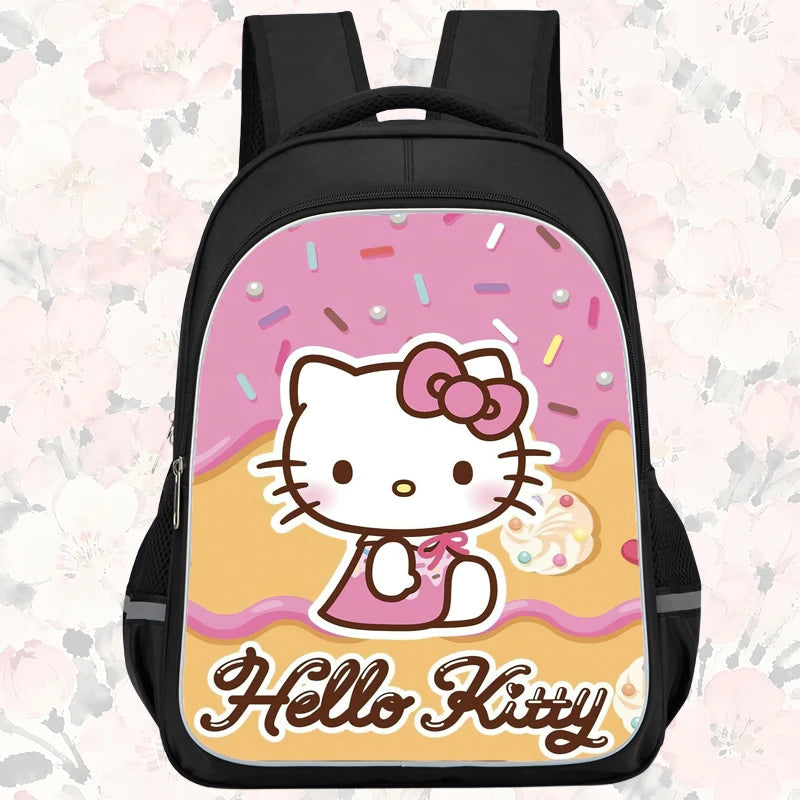 16-inch cartoon children's backpack, unisex, large capacity, double zippered pockets, ergonomic back support, Hello Kitty-theme