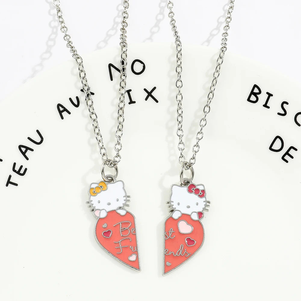 Hello Kitty Heart-Shaped Necklace – Cute Kitty Cat Pendant Collarbone Chain Jewelry Gift for Best Friend, Girls & Women