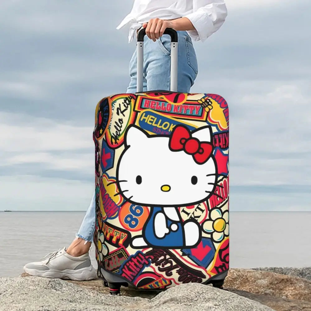 Custom Girls Kitten Classical Printing Luggage Cover Elastic Cute KT Cat Travel Suitcase Protective Covers Fits 18-32 Inch