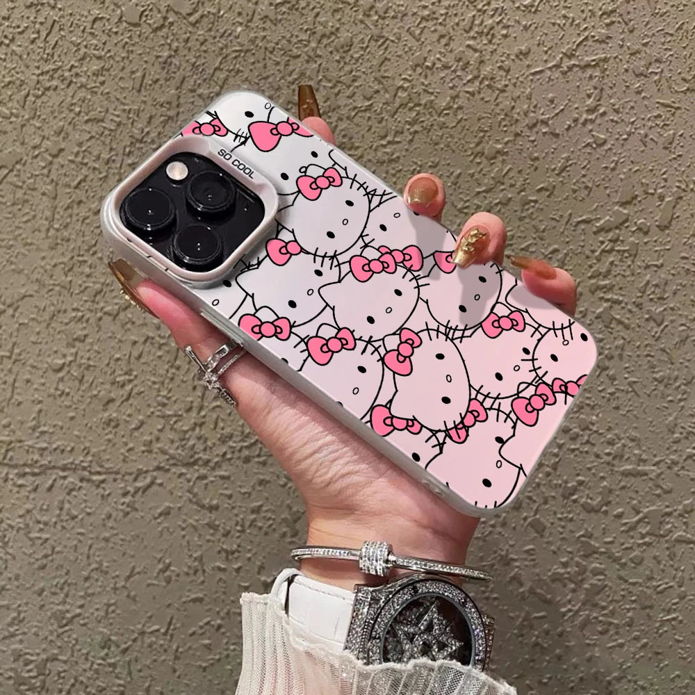 Phone Case for iPhone 17 16 Pro 15 14 ProMax Sanrio Cartoon Hello Kitty Matte XR X XS 7 8 13 14 Pro Max 15 Plus IMD Laser Cover