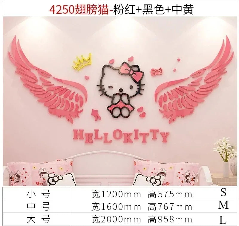 Sanrio Hello Kitty Room Decor Acrylic 3D Wall Sticker Self-Adhesive Cute Children Background Wall Decorative Painting Kid Gifts