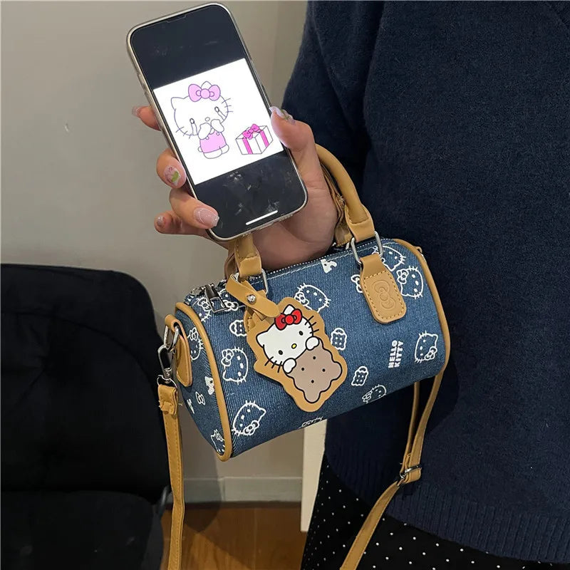 2026 Hello Kitty Denim Print Crossbody Bag – Kawaii Fashion Handbag for Women & Girls