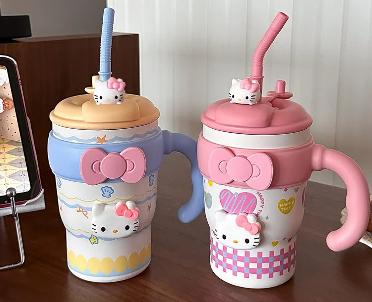 Sanrio Hello Kitty Large Insulated Tumbler with Handle – 316 Stainless Steel Straw Cup – Cute Leak-Proof Water Bottle for Women & Girls