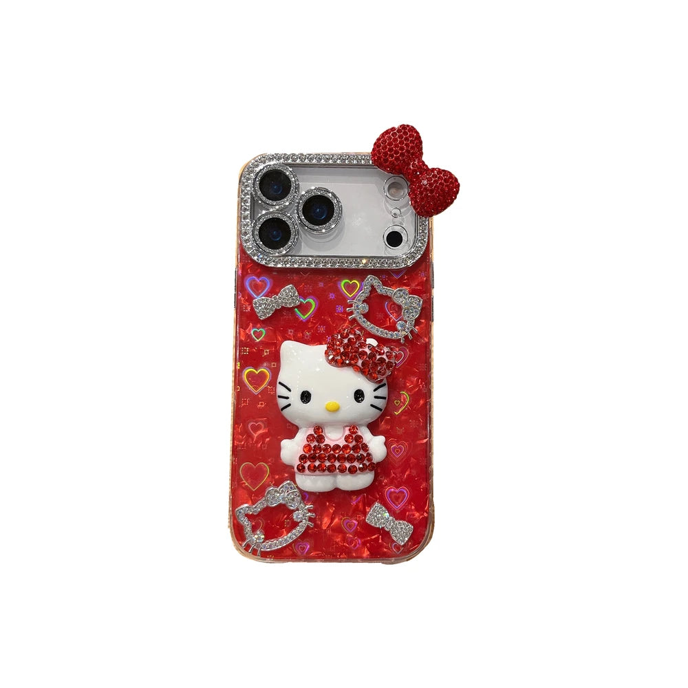3D Hello Kitty Bling Glitter Phone Case – Cute Sparkly Hard Cover for iPhone 12, 13, 14, 15, 16 & 17 Pro Max