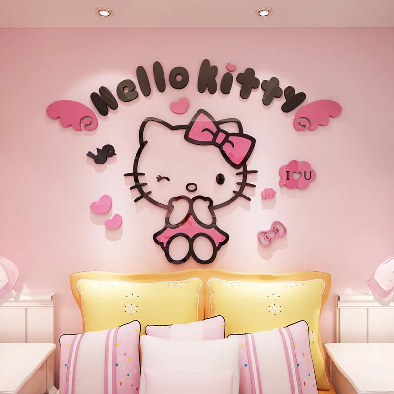 Sanrio Hello Kitty 3D Wall Stickers – Cartoon Princess Self-Adhesive Wall Decals for Kids Bedroom, Nursery, Playroom & Home Room Decoration Gift