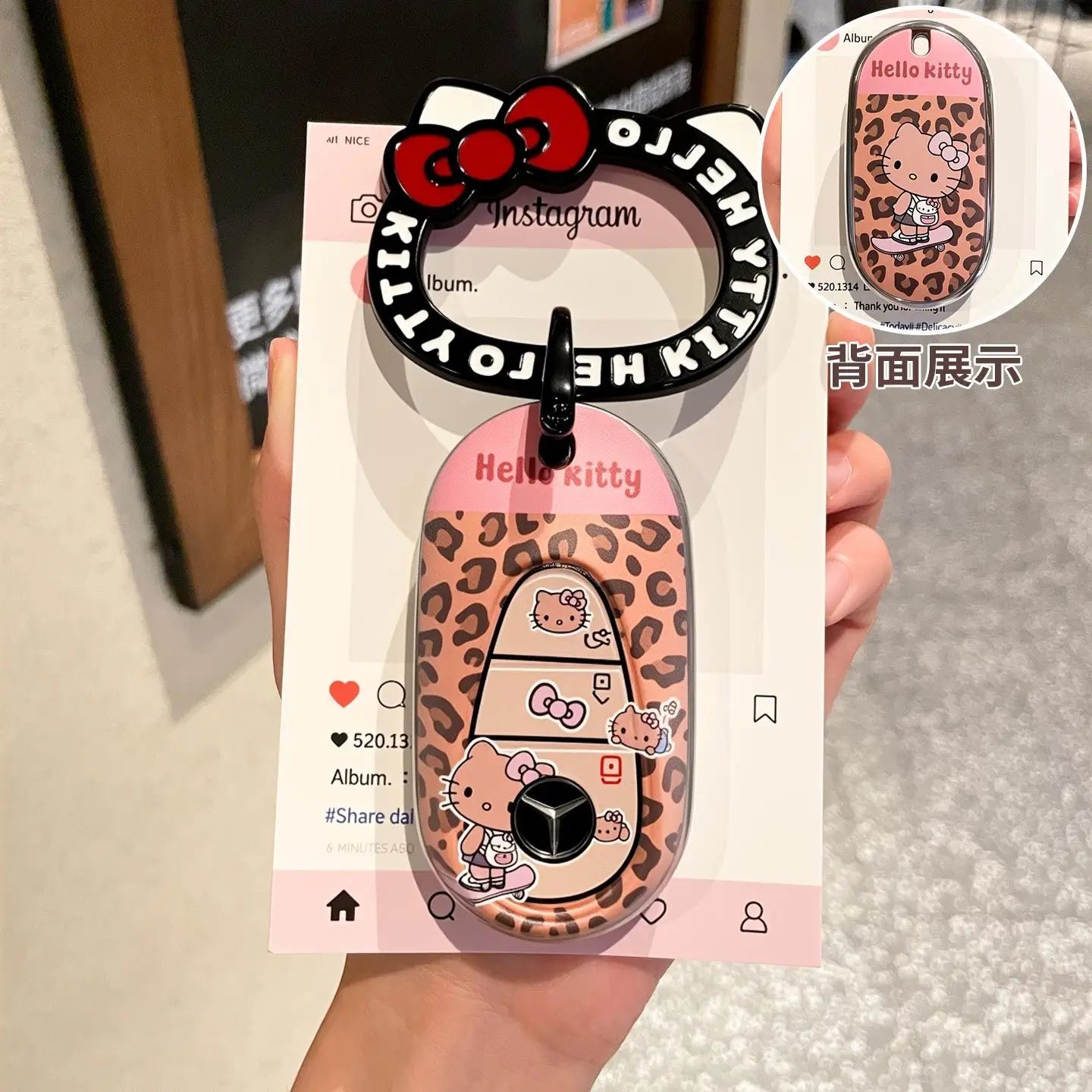 Sanrio Car Key Shell Leopard Print Key Storage Hello Kitty Leopard Print Cartoon Key Chain Cute Car Decoration Accessories Gift