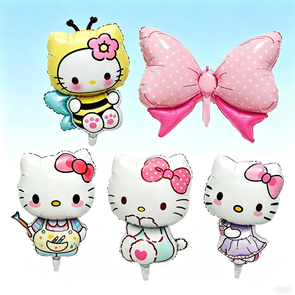 5PCS Hello Kitty Foil Balloon Set Anime Cat Candy Bow Foil Balloons Kids Birthday Party Decorative Balloons Baby Shower Supplie