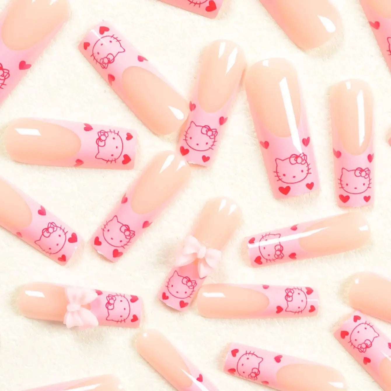 Hello Kitty 24-Piece Press-On Nails – Pink Heart & Kitty Design, Long Square Fit