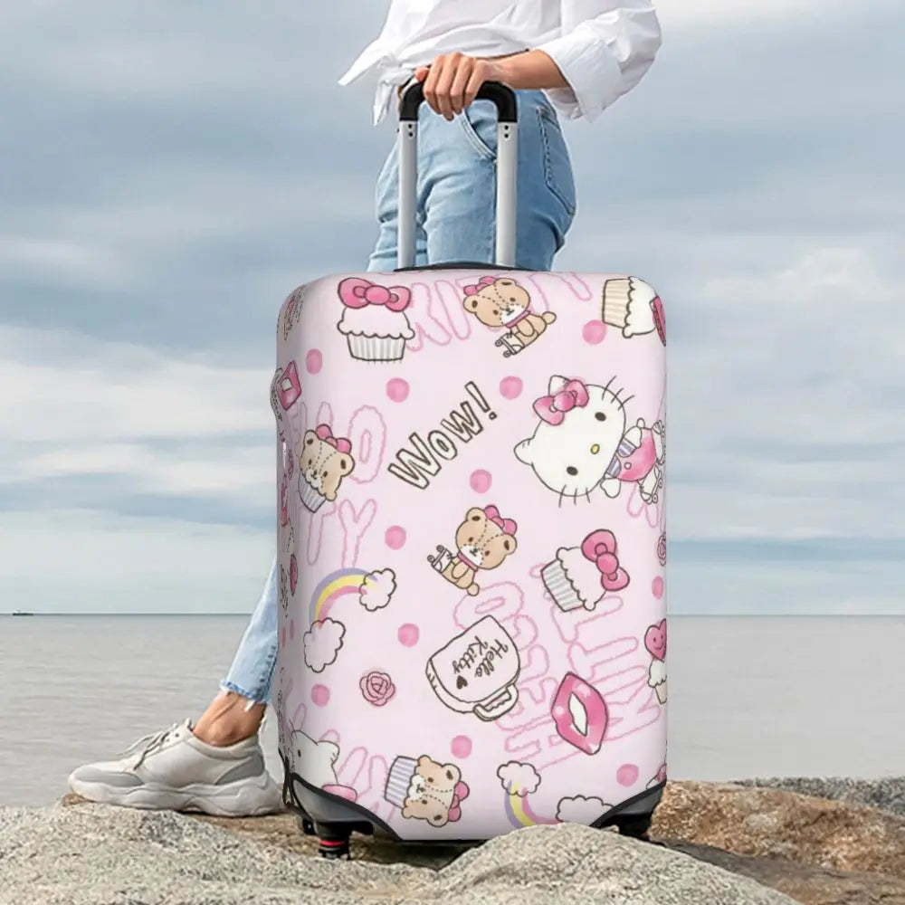 Custom Girls Kitten Classical Printing Luggage Cover Elastic Cute KT Cat Travel Suitcase Protective Covers Fits 18-32 Inch