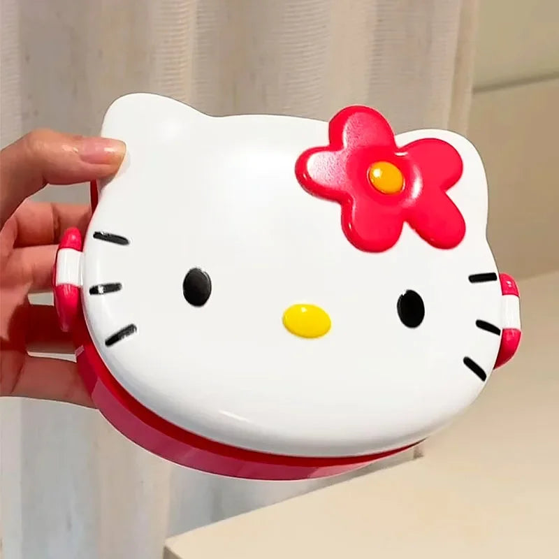 Kawaii Hello Kitty Double Lunch Box Microwave Plastic Lunch Box Student Fruit Lunch Box Cute Daily Tableware