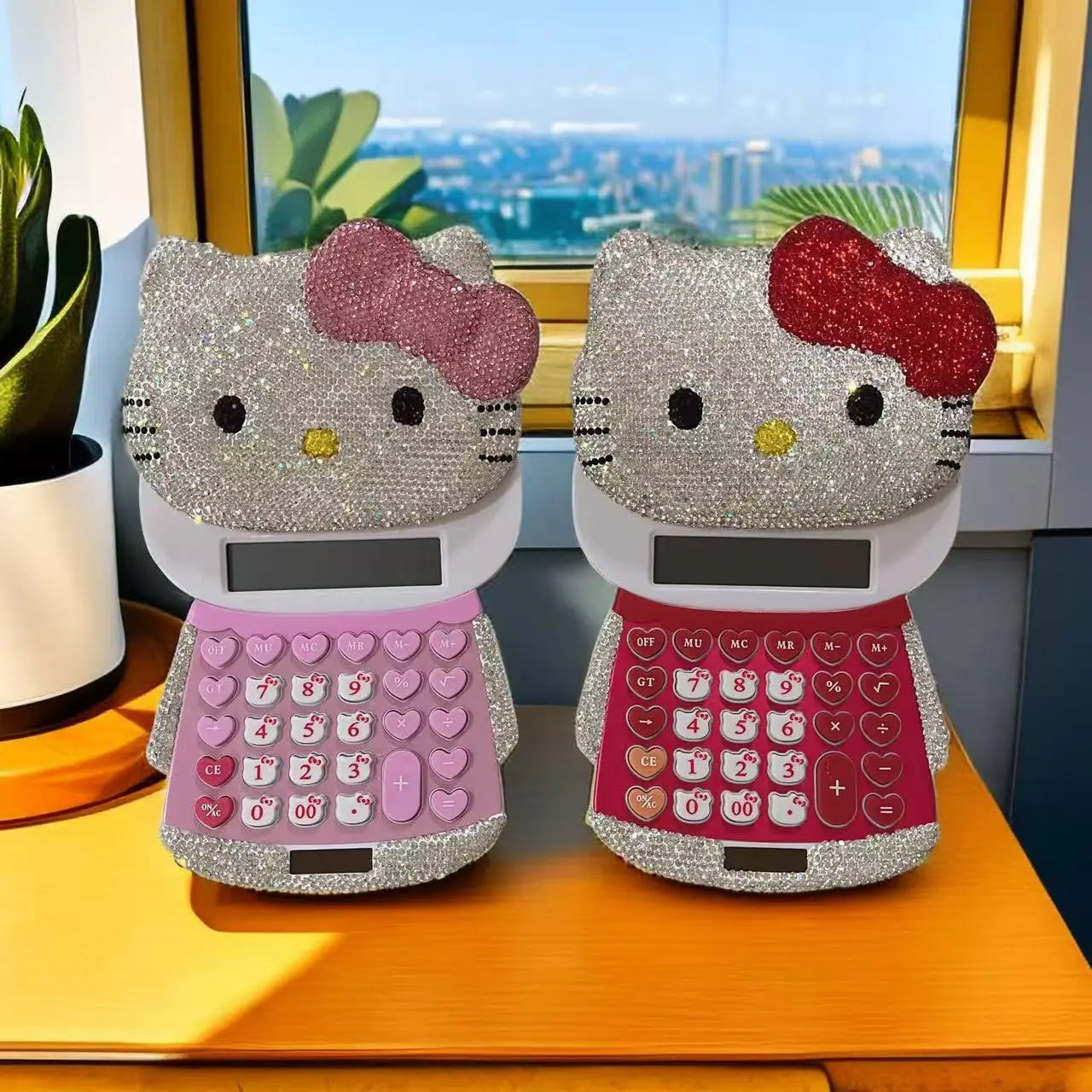 Kawaii Hello Kitty Diamond Slide Calculator – 12-Digit Cute KT Cat Stationery Computer Calculator – High-Value Office & School Gift for Students, Kids & Girls