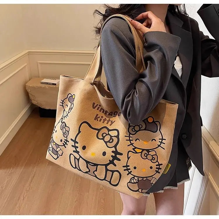 Hello Kitty Handbag Cute Cartoon Versatile Large Capacity Handbag Women Supplies Desktop Accessories Student Gift Wholesale