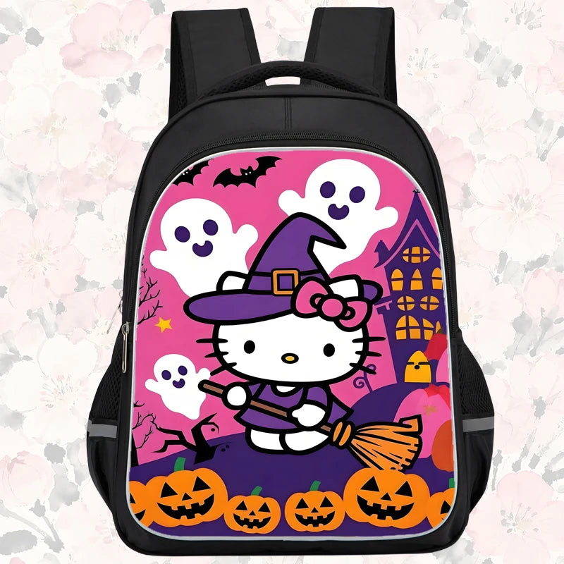 16-inch cartoon children's backpack, unisex, large capacity, double zippered pockets, ergonomic back support, Hello Kitty-theme