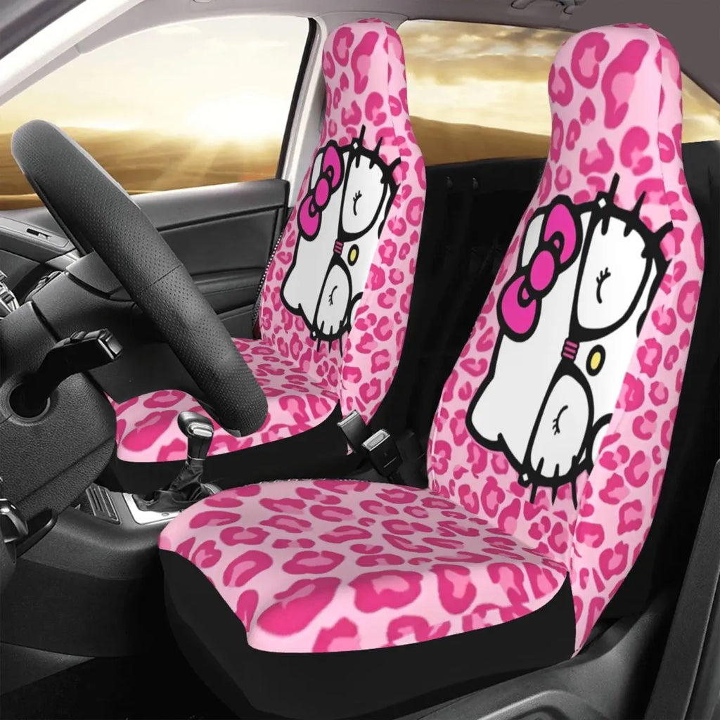 Hello Kitty Pink Leopard Car Seat Cover – Universal Four Seasons Seat Protector Cushion for Cars