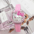 Hello Kitty Children's Cartoon Cat Head Student Electronic Silicone Diamond Bow Quartz Watch Party Kids Girls Gifts