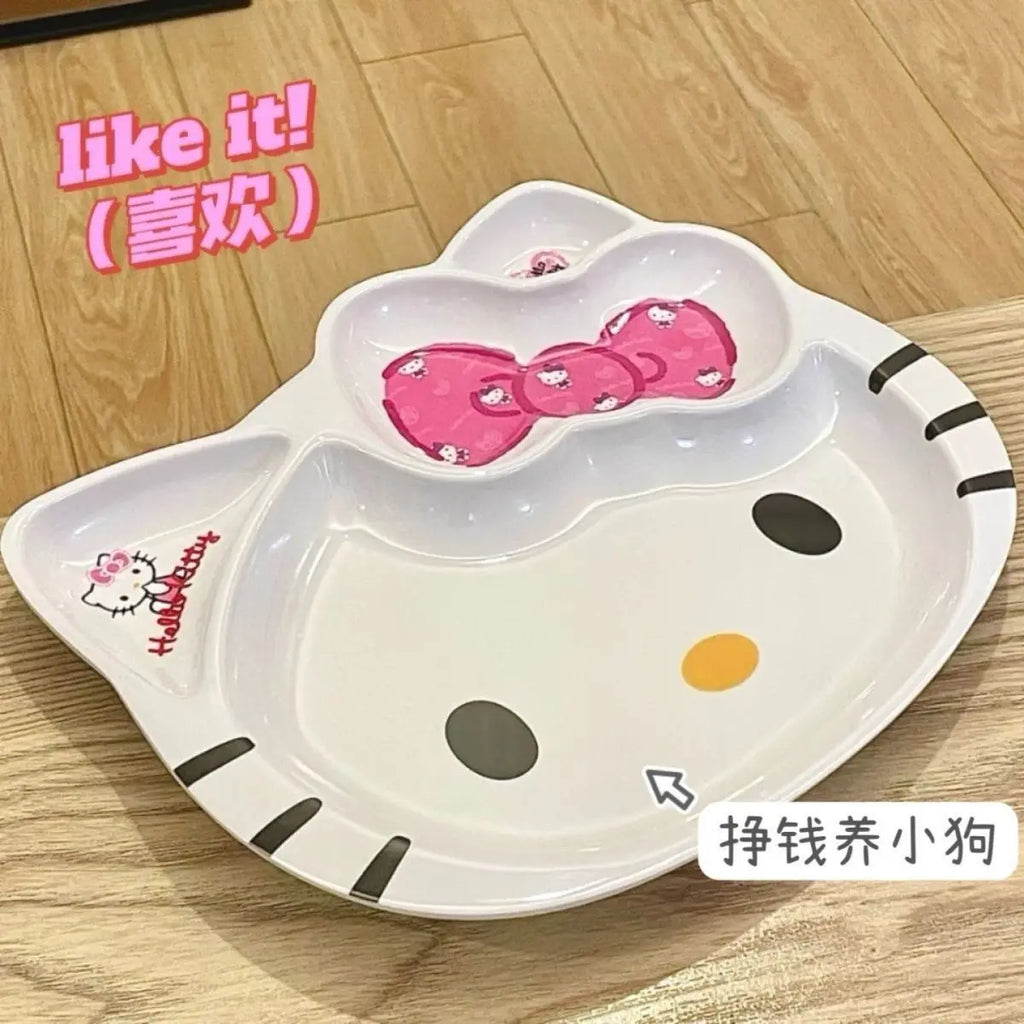 Kawaii HelloKitty Cartoon Cute Creative Girl Simple Ceramics Dipping Plate Personalized Anime Household Small Snacks Plate