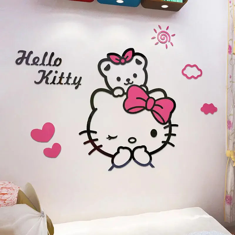 Kawaii Hello Kitty Anime 3D Stereo Diy Wall Sticker Sanrio Children's Room Bedroom Cute Decorate Background Wall Stickers Gift
