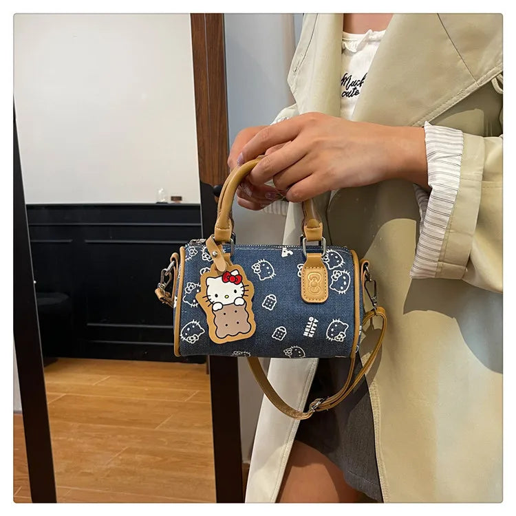 2026 Hello Kitty Denim Print Crossbody Bag – Kawaii Fashion Handbag for Women & Girls