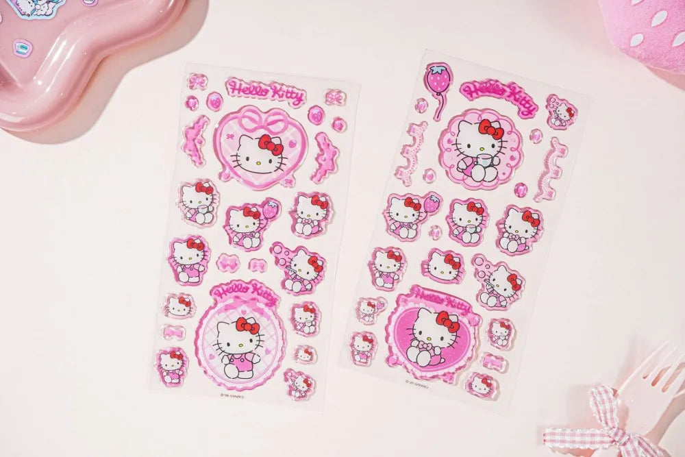 Sanrio Hello Kitty Stickers Strawberry Series 3D Droplet Decals for Phone Laptop Journal Stationery Gifts