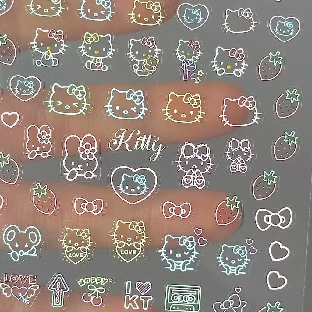 Kawaii Hello Kitty Relief Stickers Cute Anime Student DIY Waterproof Nail Stickers Decorative Toy Women Accessories Wholesale