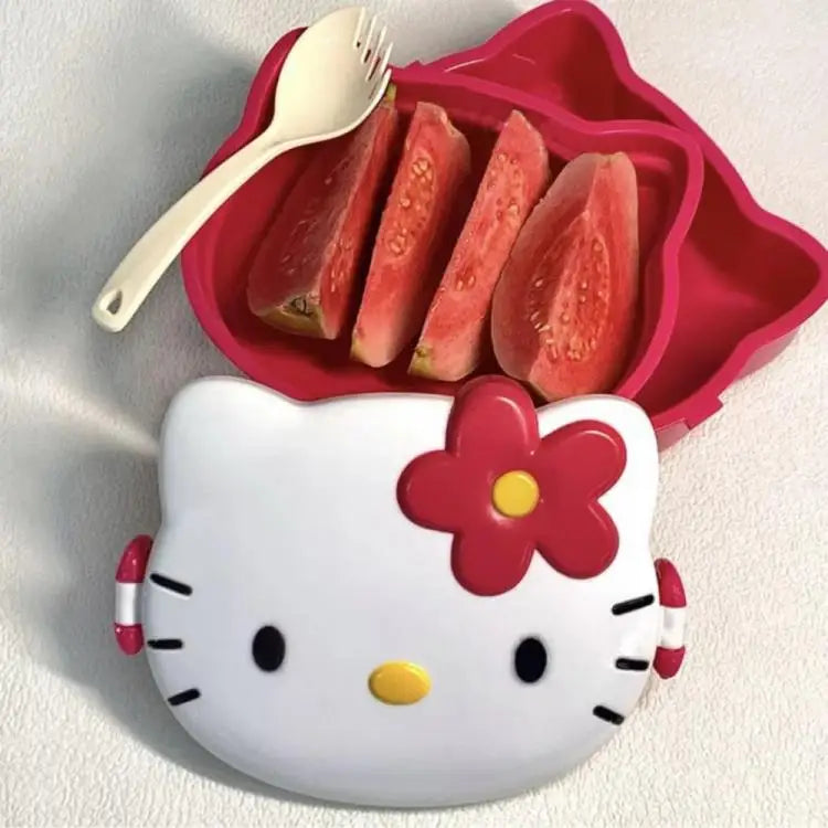 Kitty Double Layer Lunch Box Food Grade Leakproof Bento Box Cute Kawaii Design Portable Container for Office Workers