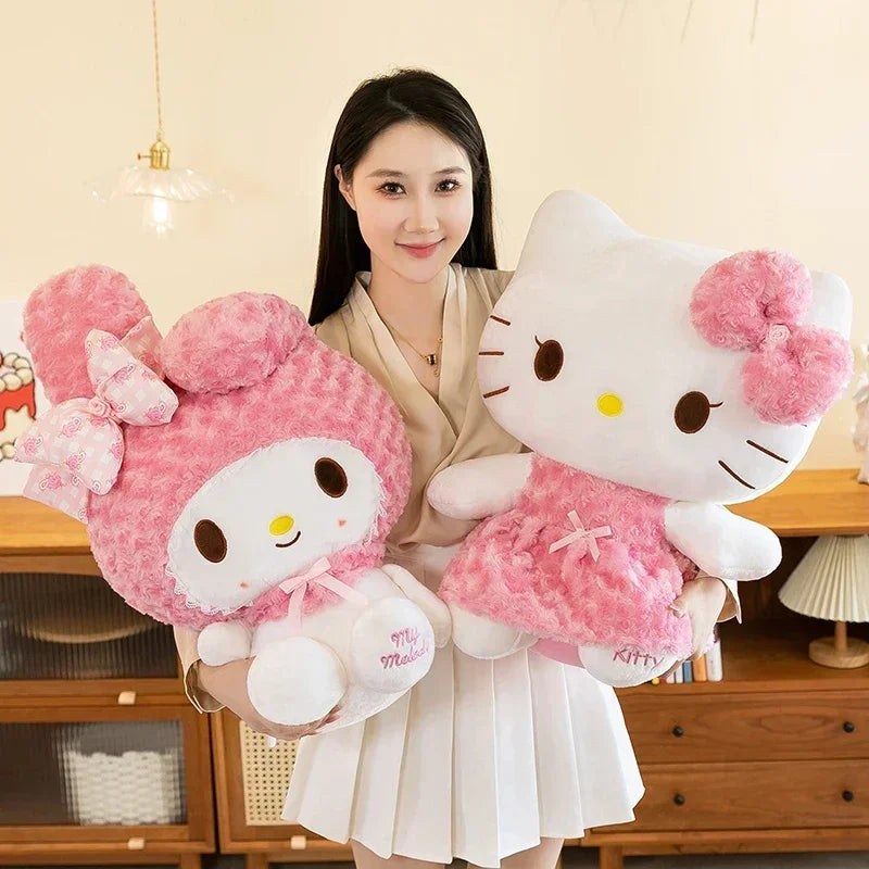35cm Sanrio Hello Kitty & My Melody Plush Doll – Kawaii Rose Soft Stuffed Pillow Toy for Kids & Gifts