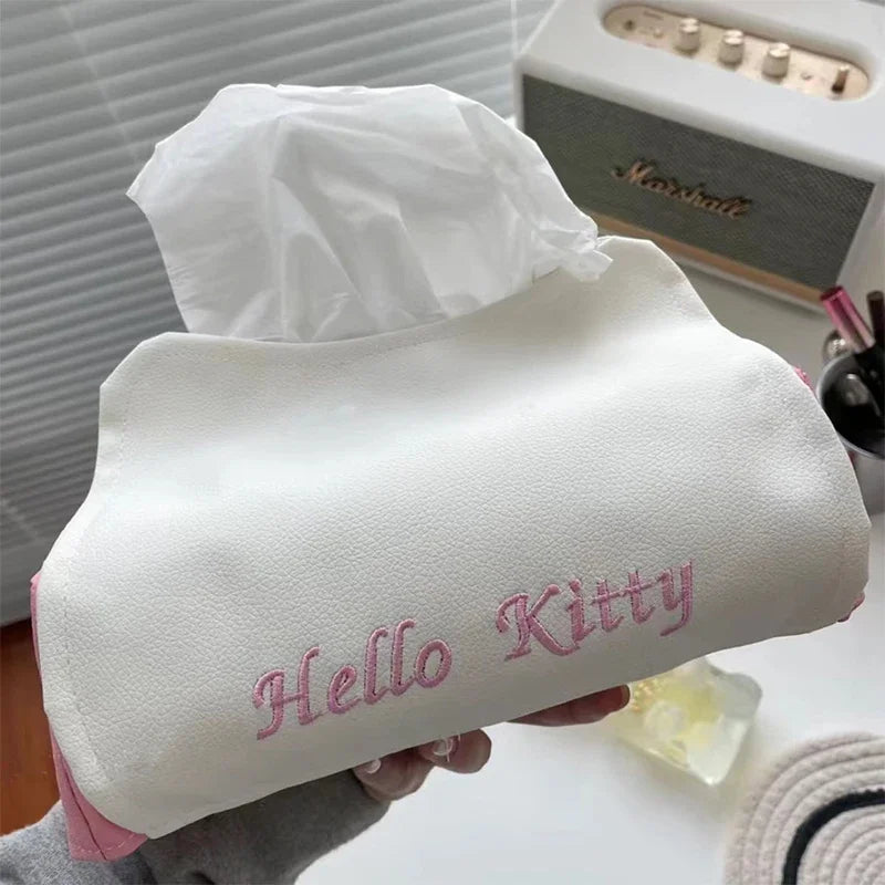 Hello Kitty Kawaii Tissue Box Cover – Cute PU Leather Napkin Holder for Home & Car Decor