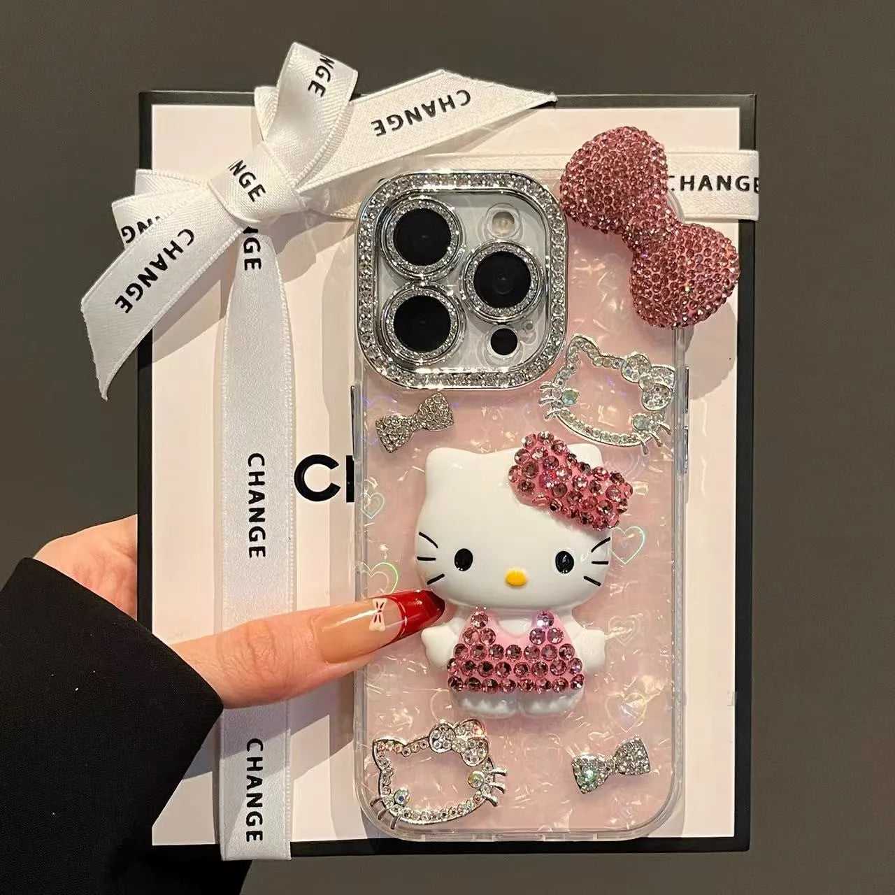 3D Hello Kitty Bling Glitter Phone Case – Sparkly Hard Protective Cover for iPhone 11, 12, 13, 14, 15, 16 & 17 Pro Max