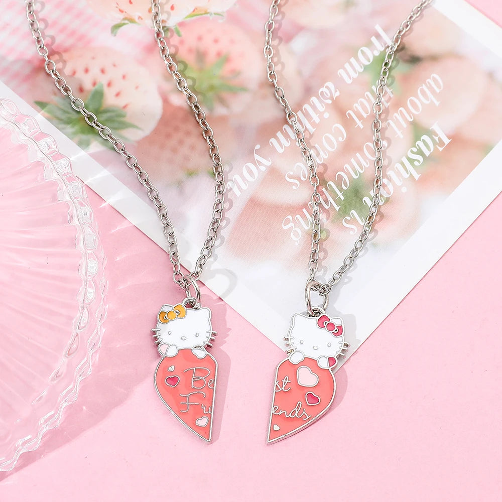 Hello Kitty Heart-Shaped Necklace – Cute Kitty Cat Pendant Collarbone Chain Jewelry Gift for Best Friend, Girls & Women