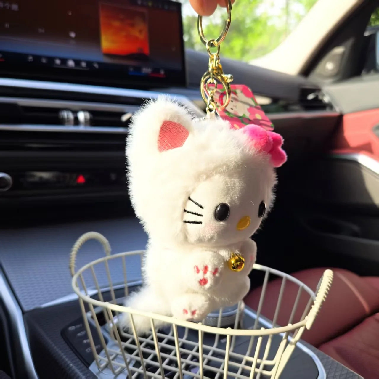Hello Kitty White & Pink  Plush Bag Charm – Cute Kawaii Keychain & Soft Stuffed Accessory