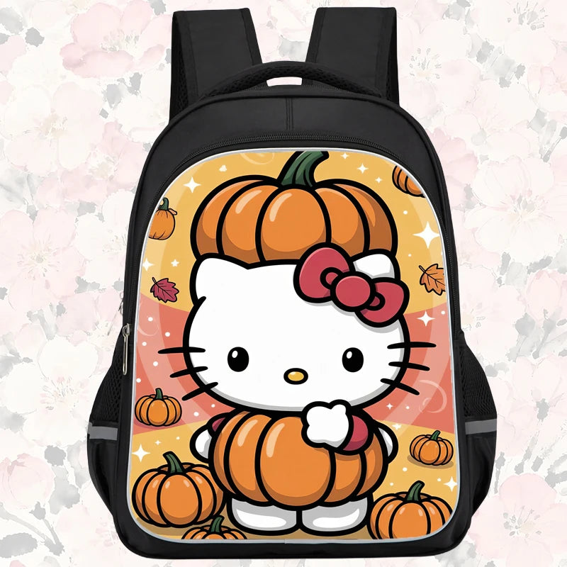 16-inch cartoon children's backpack, unisex, large capacity, double zippered pockets, ergonomic back support, Hello Kitty-theme