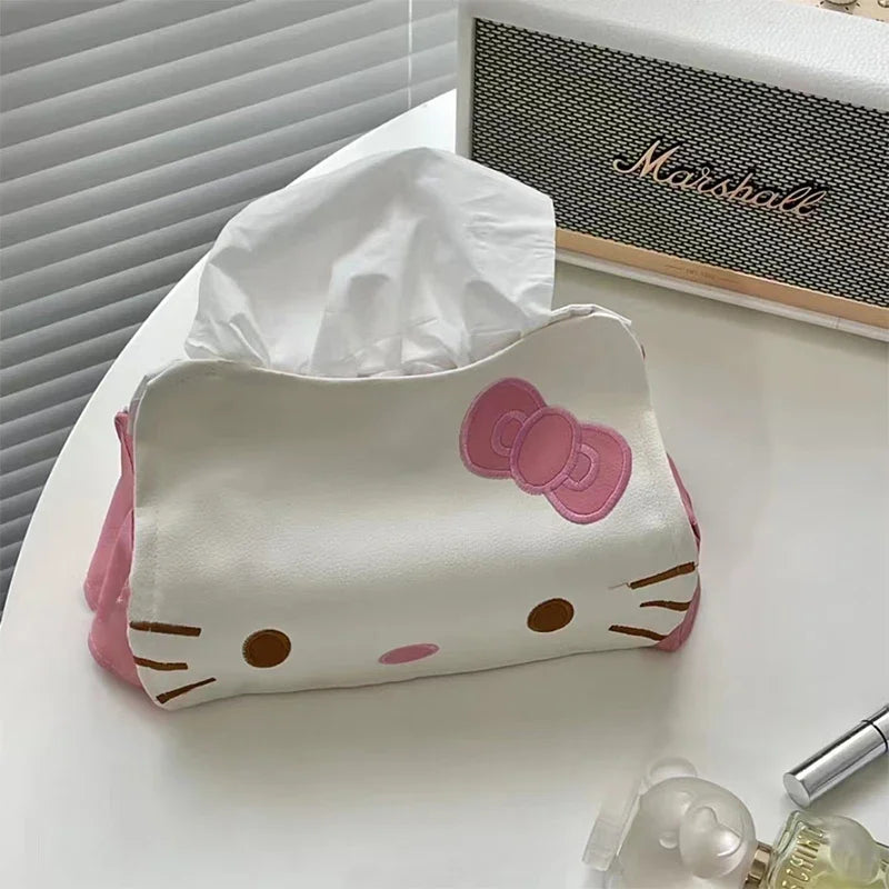 Hello Kitty Kawaii Tissue Box Cover – Cute PU Leather Napkin Holder for Home & Car Decor