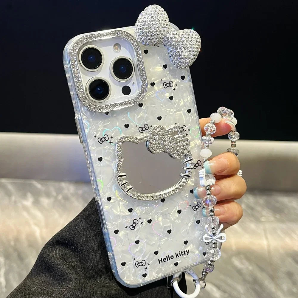 Hello Kitty 3D Bling Glitter Mirror Phone Case – Sparkly Hard Cover for iPhone 11, 12, 13, 14, 15 & 16 Pro Max