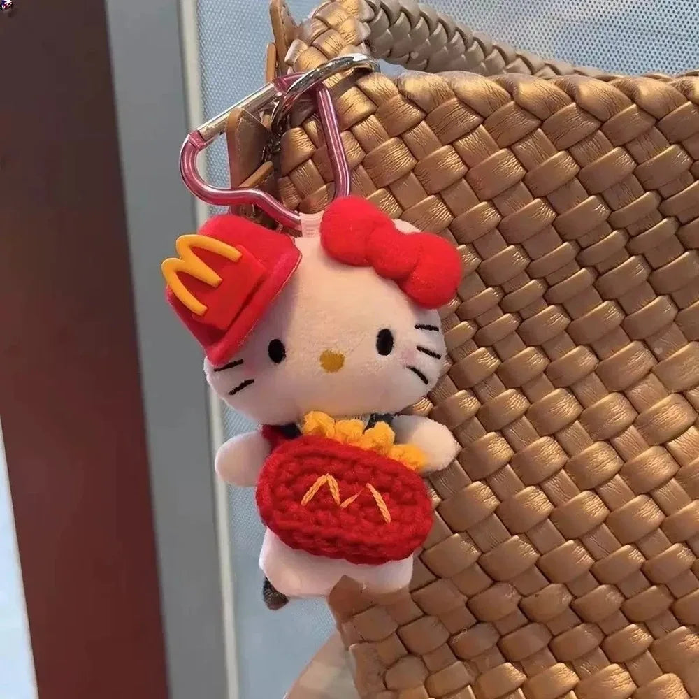 Hello Kitty Straw Hat Plush Keychain – 10cm Kawaii Cartoon Pendant & Bag Charm for Kids