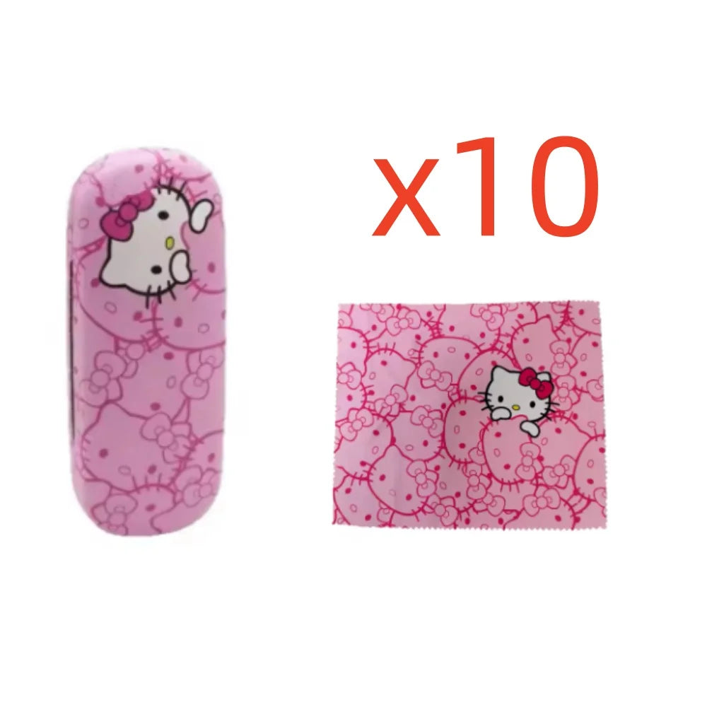3pcs Hello Kittys glasses case and cloth Pink cat head design Soft microfiber Used to clean and put  glasses, mobile phones