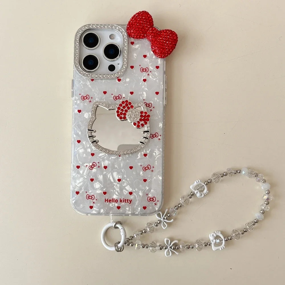 Hello Kitty 3D Bling Glitter Mirror Phone Case – Sparkly Hard Cover for iPhone 11, 12, 13, 14, 15 & 16 Pro Max